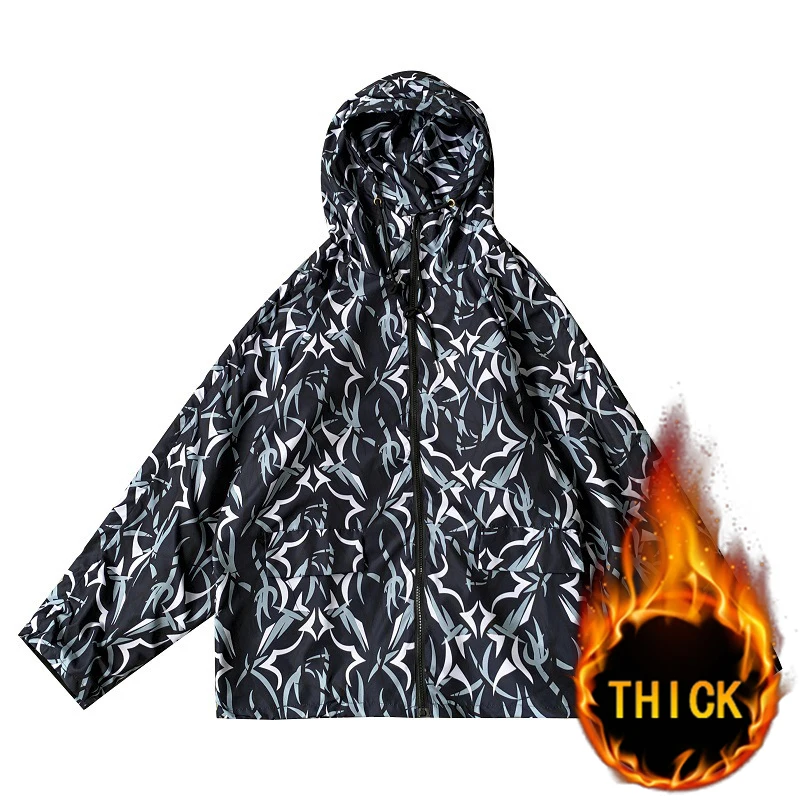 

Winter Tide Brand Jacket Men's Hip-hop Loose Resist Cold Wind Hip Hop Style Dark Style Print Decoration Trendy Hip Hop Jacket