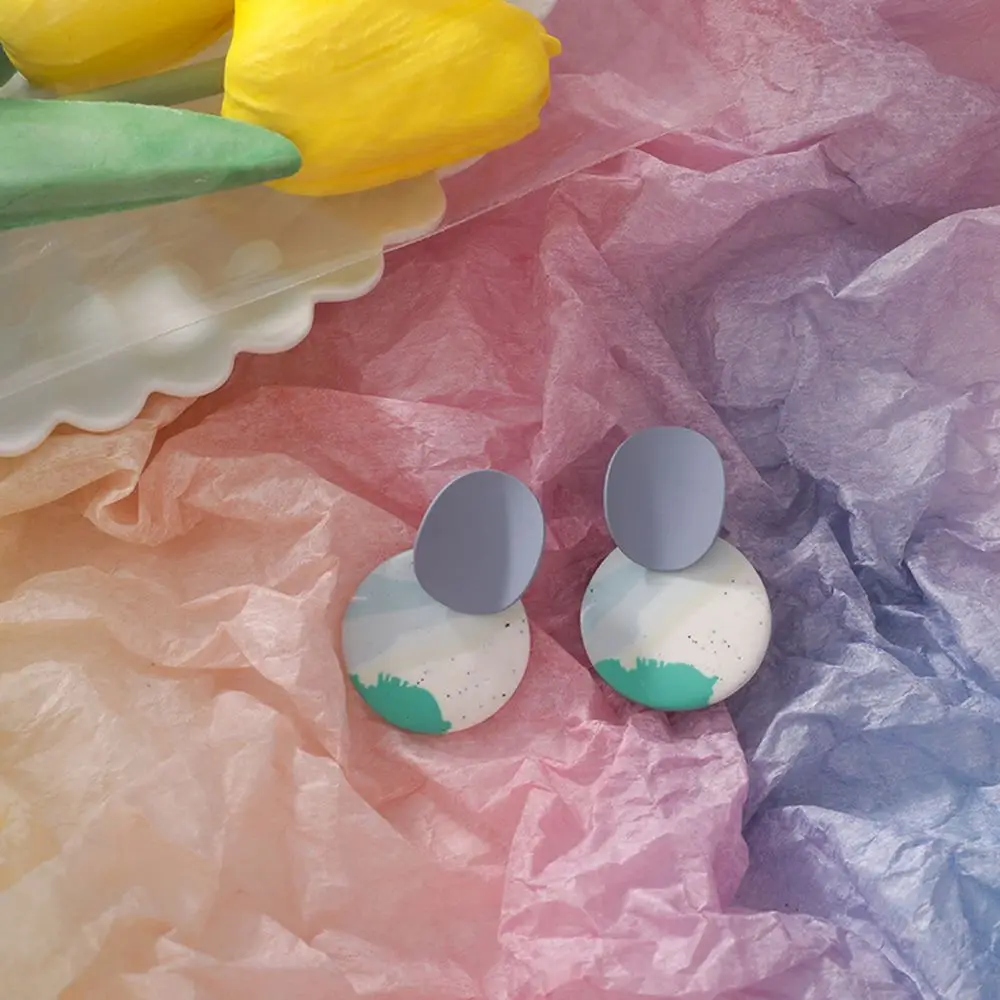 Flower Earrings Geometric Earrings Polymer Clay Drop Earrings For Women's Cute Multi-color Round Pendant Dangle Jewelry Accessories