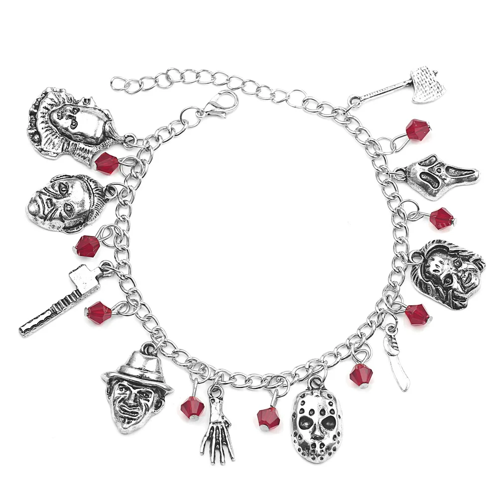 

RJ New Movie Chucky Face Stephen King's IT Pennywise Horror Charms Bracelet Bangles Friday the 13th Men Jewelry Gift