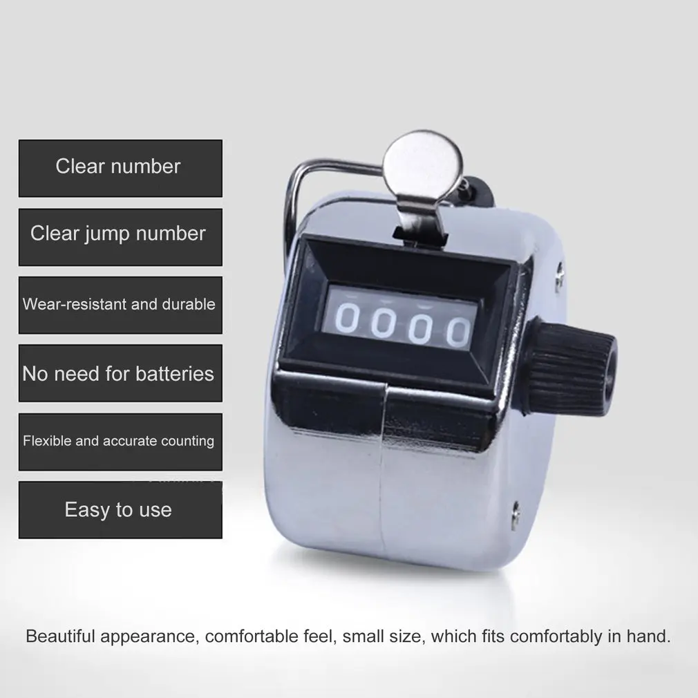 Metal 4 Digit Manual Mechanical Counter Palm Counters Hand Clicker Tally Counter Training Timer Children's Educational Toys