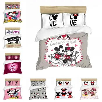 

Abstract Gray Love Minnie Mickey Mouse Polyester Bedding Set Duvet Cover Pillowcases Single Double Queen for Children Home Decor