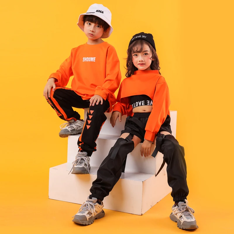 Kid Cool Hip Hop Clothing Sweatshirt Shirt Top Crop Hollow Causal Pants for Girl Jazz Ballroom Dance Costume Clothes