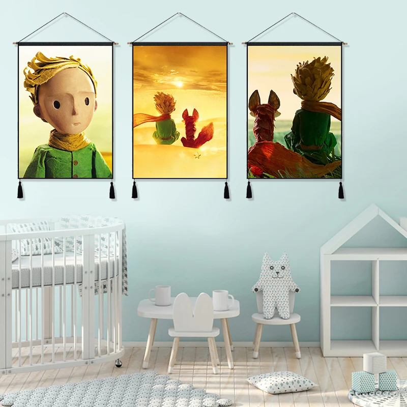 

Little Prince Fox Friend Rose Le Petit Prince Hanging Cloth Cotton Line Painting Poster Home Decor Wall Hanging Tapestry Gift