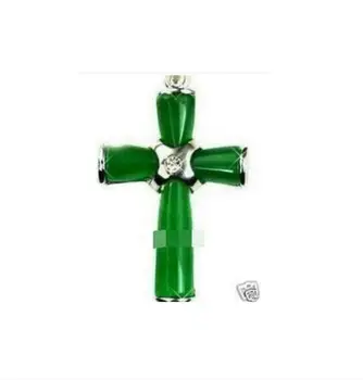 

Jewelry Free Shipping Noblest green jade Cross Pendant + Necklace