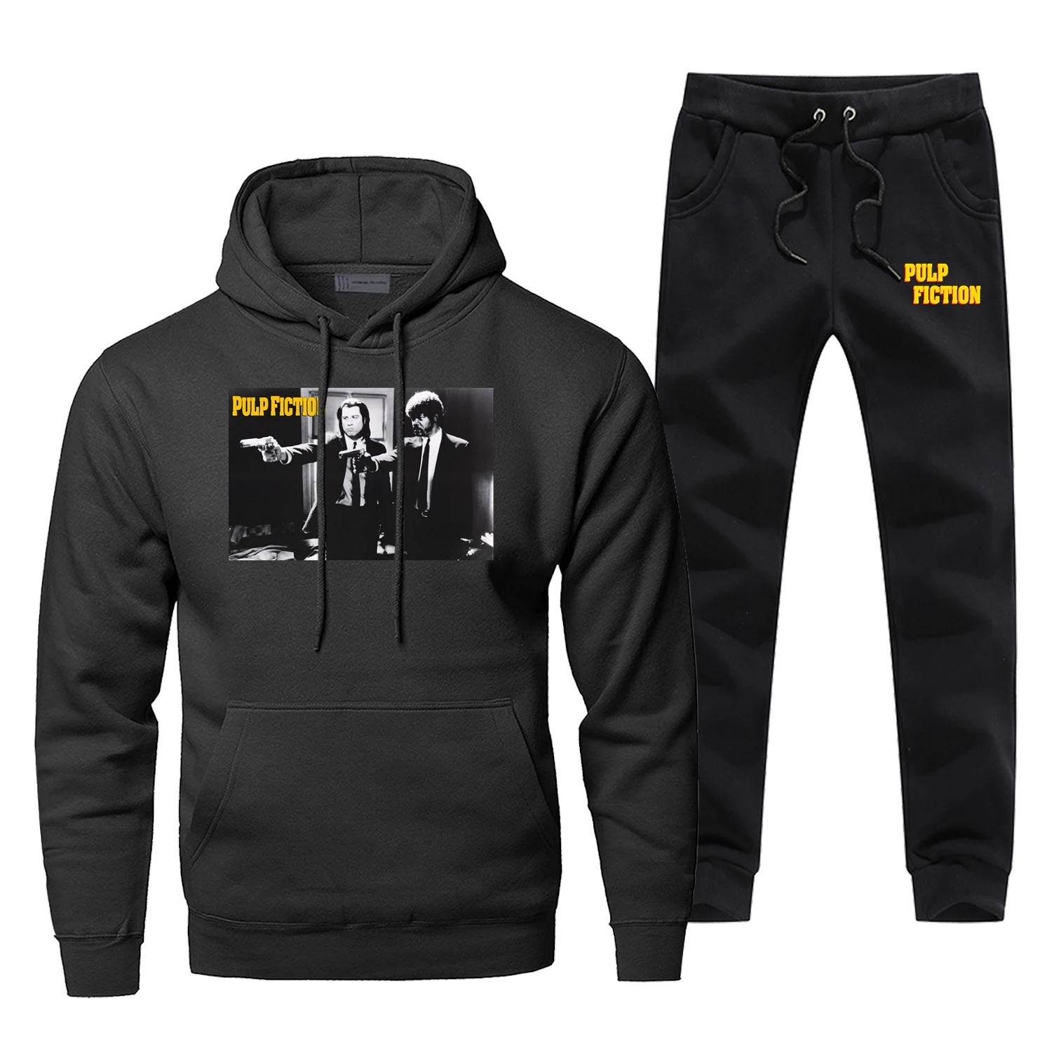 Movie Pulp Fiction Django Kill Bill 2 John Travolta Men's Hoodies+pants 2Pcs Sets Casual Winter Warm Fleece Sportswear Tracksuit