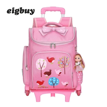 

Boy's Children Backpacks Trolley School Bags 6 Wheels Movable Wheelchair Toddler Backpack Girl's Raincoat Backpack Mochila