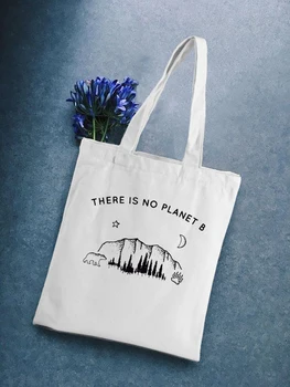 

New There Is No Planet B Canvas Tote Shoulder Bag Shopping Bags For Women Double Strap Casual Handbag Girls' School Books Bag