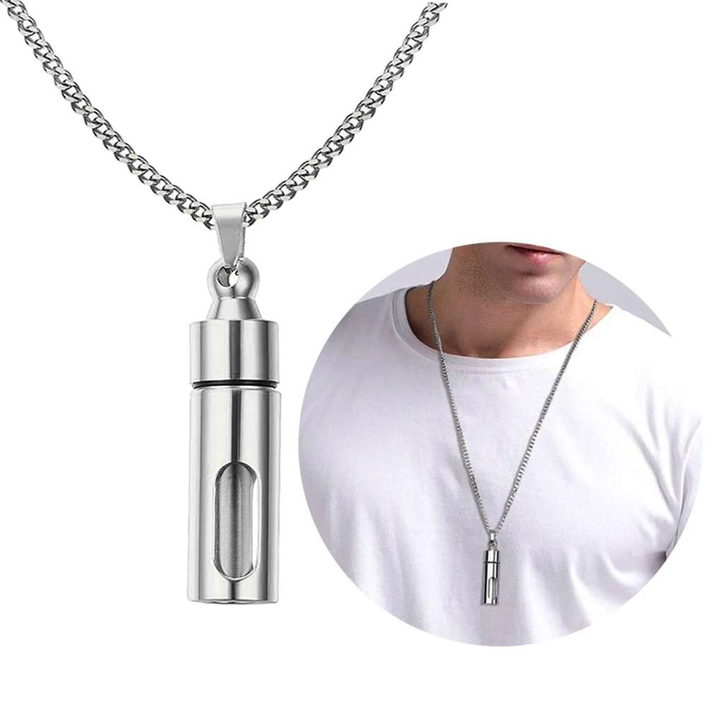 48mm Steel Glass Tube Urn Pendant Necklace for Ashes Hair Ash Holder Casket