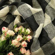 Классическая черная и белая большая клетчатая окрашенная Высококачественная чистая льняная ткань, кутюр tissus, Лоскутная Ткань, 135 см x 50 см/шт