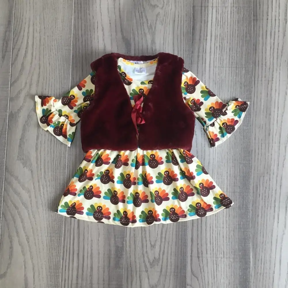 

baby girl thanksgiving clothes girls 2 pcs outfits turkey chick dress with wool fabric coat girls winter clothes
