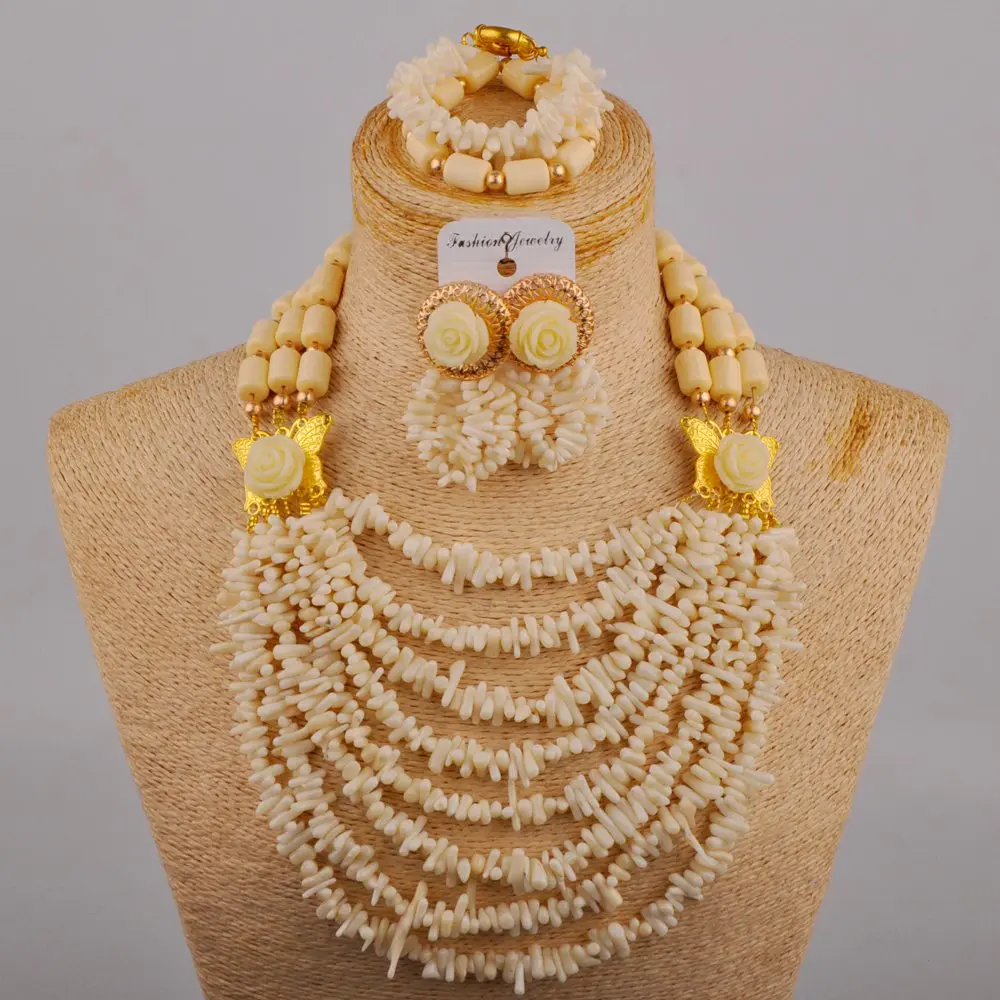 

White Coral Necklace Jewelry Set Women Costume Necklace African Beads Jewelry Set Coral Bridal Set