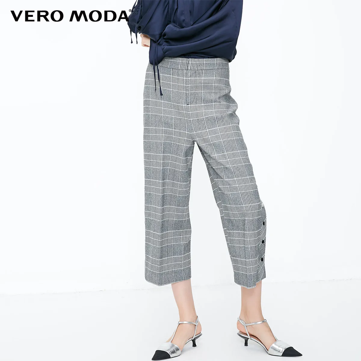 Vero Moda 2019 Новое поступление Ins стиль женские клетчатые разрезные манжеты повседневные капри брюки | 31836J534