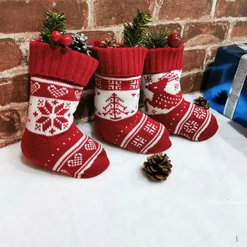 

Christmas Stocking Knitted Gift Sock Tree Elk Snowflake Christmas Decoration For Xmas Tree Ornament Christmas Decorations^o^