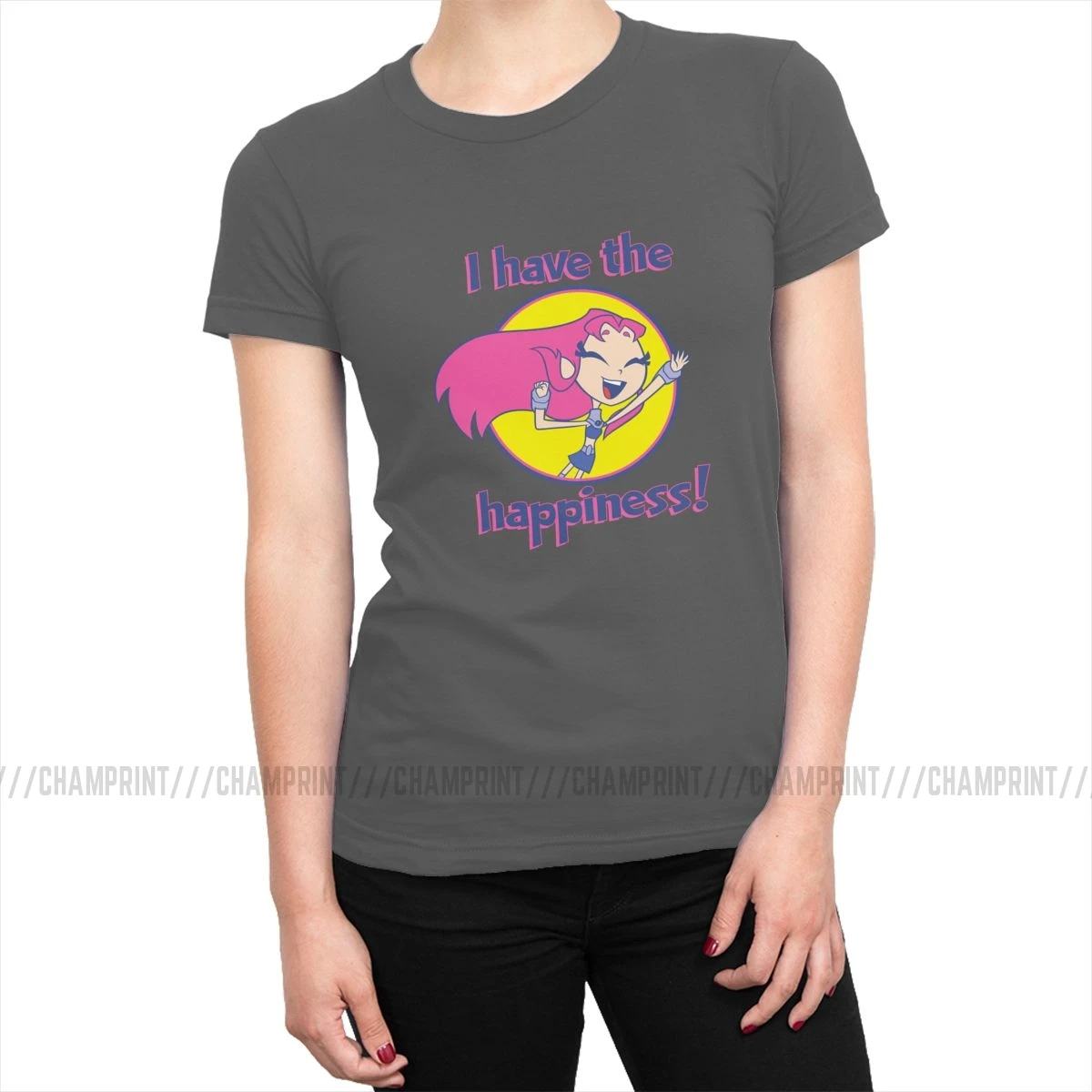 Teen Titans Go Starfire I Have The футболка с надписью Happiness женские футболки Kawaii футболки, топ, забавная Женская одежда с графикой - Цвет: Темно-серый