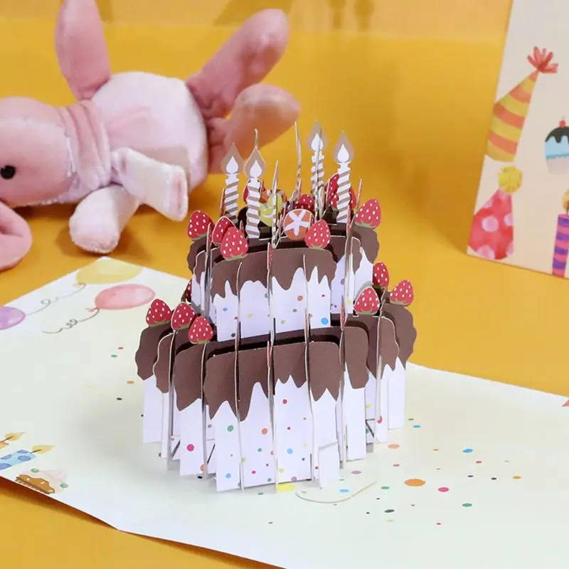  3D Pop Up Cake Greeting Cards Postcards Invitations with Envelope Birthday Party - 4000341024059