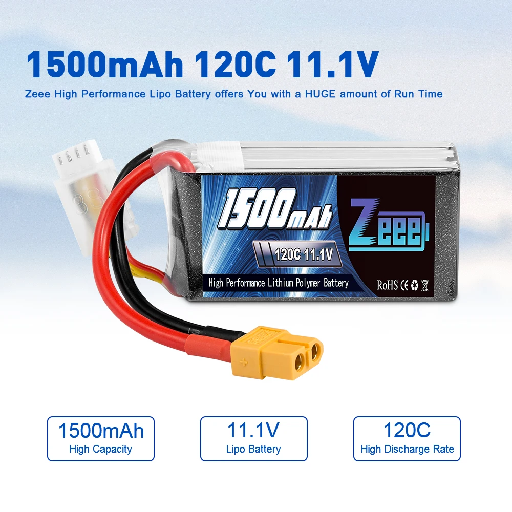 2 шт. Zeee Lipo батарея 11,1 V 120C 1500mAh 3S Мягкий чехол Graphene RC Lipo батарея с XT60 разъем для FPV гоночный беспилотный вертолет