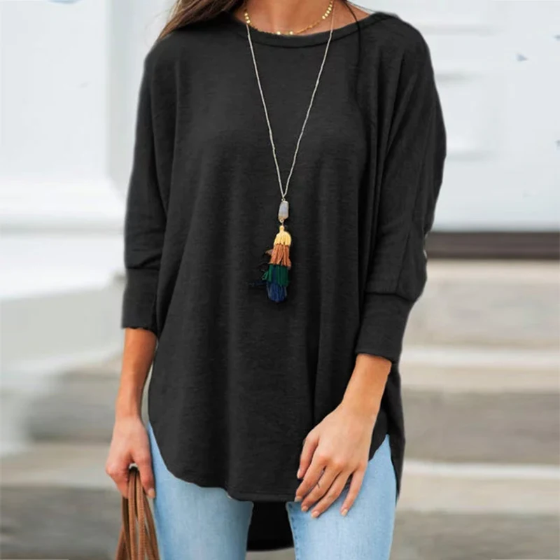

Irregular Plus Size T Shirt Women Spring And Autumn Casual O-Neck Three Quarter Sleeve Tee Shirt Solid Oversize Woman Tshirt Top