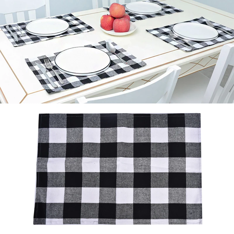 Christmas Placemat Plaid Pattern Dining Table Mat Non-Slip Home Xmas Decoration
