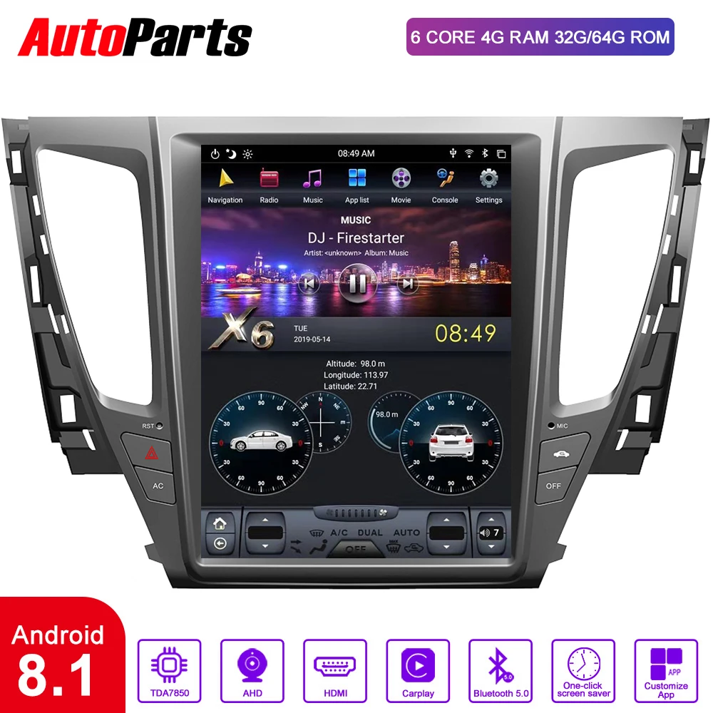 Вертикальный экран Tesla для Mitsubishi Pajero 2016 2020 Android автомагнитола с радио мультимедиа