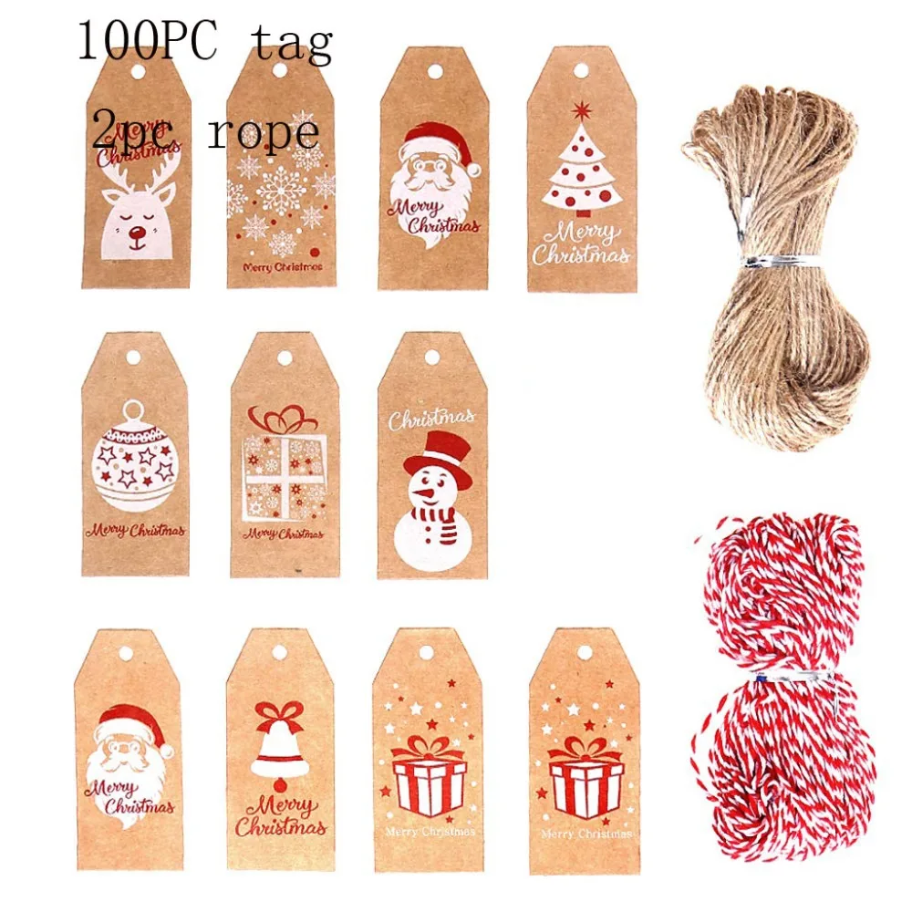 100 Pieces Of 10 Styles Of Christmas Kraft Paper Gift Tag Hanging With 100 Foot Cotton Thread (2)
