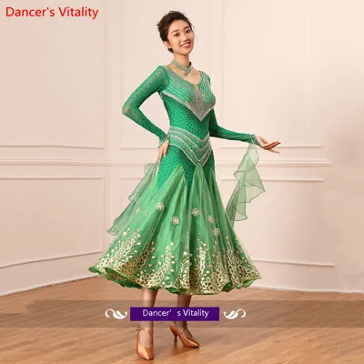 Only Dress as Photo Высококлассная национальная танцевальная одежда Stadard, Сетчатое платье с большим подолом, Современный бальный джазовый вальс, танцевальный костюм для выступлений - Цвет: Only Dress as Photo