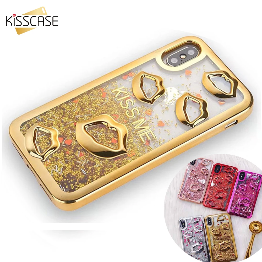 KISSCASE роскошное покрытие Горячие 3D Губы чехол с сияющими блестками для iPhone XR X XS Max 6