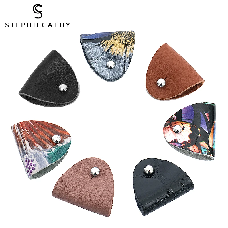 SC Genuine Leather Headphone Cable Organizer Flower Print Real Leather Cable Winder Protector Button Holder For Earphone Cords
