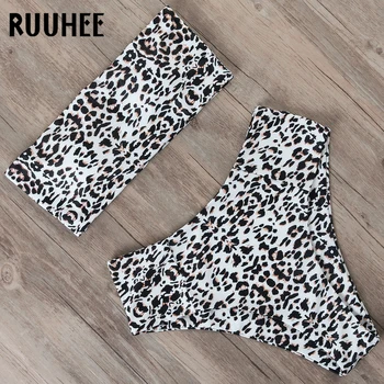 

RUUHEE High Leg Bandeau Bikini 2020 Women Tube Top Swimwear Push Up Print Sexy Two Piece Swimsuit Bathing Suit Beachwear Biquini
