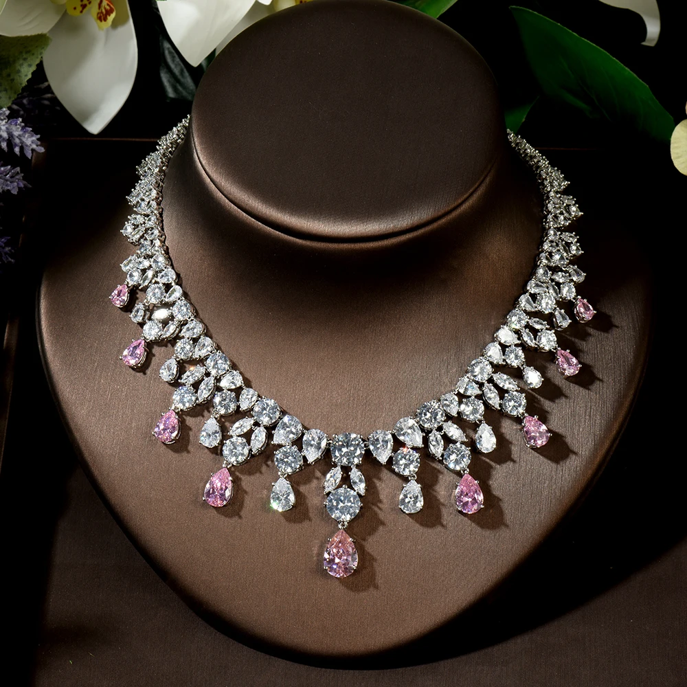 HIBRIDE Luxury Wedding Jewelry Nigerian Design Cubic Zirconia Large Bridal Choker Necklace Earrings Sets For Women bijoux N-1454 - Image 4