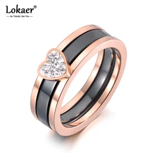 Lokaer титановый керамический кристалл из нержавеющей стали 2 в 1 Обручальное кольцо с сердцем модные кольца на годовщину ювелирные изделия для женщин девочек R19100