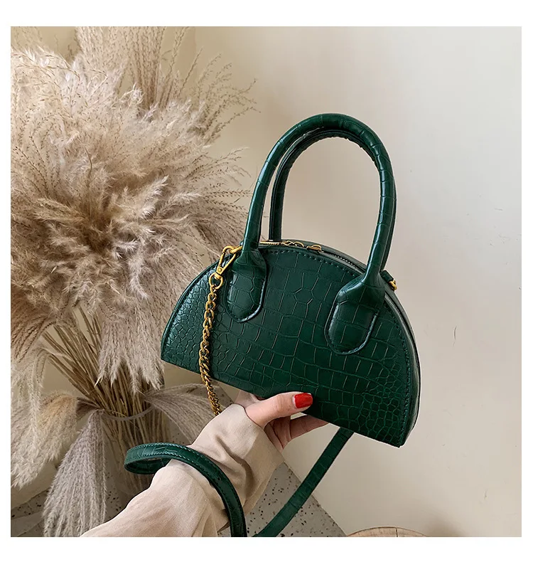 Ladies Mini Half Moon Tote Crocodile Pattern PU Leather Top Handle Bags for Women Brand Designer Crossbody Bag Green Red Handbag (5)