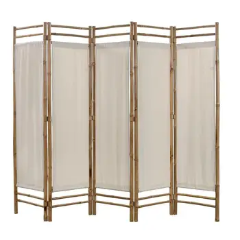 

【USA Warehouse】Folding 5-Panel Room Divider Bamboo and Canvas 78.7"