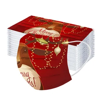

50pcs Women Man Reindeer Printed Mask Mascarillas Disposable Breathable Mask Industrials 3ply Non-woven Loop Mask Mascarilla