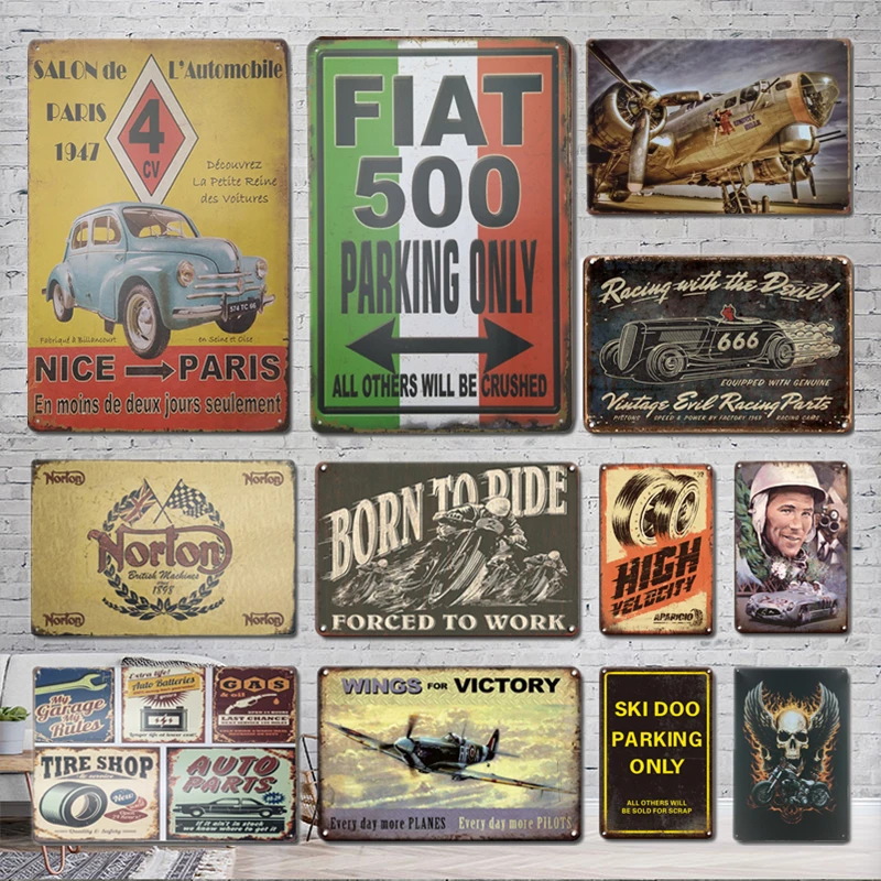 

Shabby Chic Garage Wall Stickers Metal Plate Signs Vintage Car Poster Tin Sign Retro Man Cave Living Room Decoration Plaques