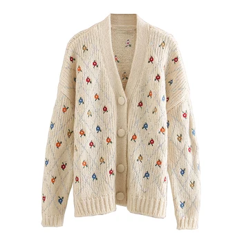 

Sweet Chic Embroidery Cardigans Women Fashion Single Breasted V Neck Sweater Elegant Ladies Long Sleeve Jumpers