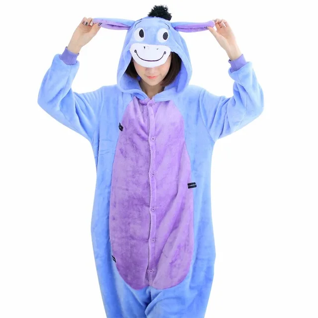 Donkey Кигуруми Единорог женские пижамы наборы фланелевые пижамы животных костюмы женские зимние теплые ползунки пижамы Косплей Костюм - Цвет: Donkey