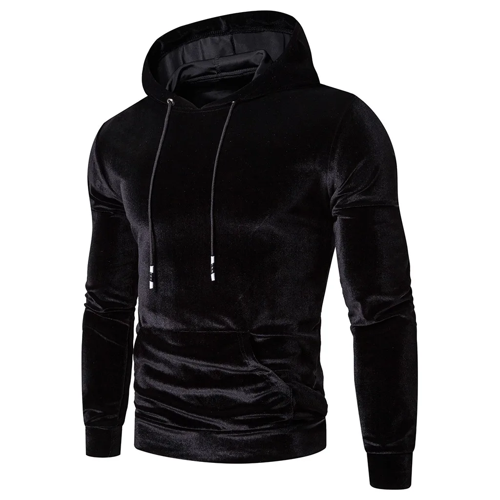 

Velvet Hoodie Sweatshirts Men's Autumn Winter Warm Tops Large Size Full Sleeves Sweatshirt Pure Color Slim Fit Top