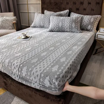 

Elastic Fitted Sheet Home Bed Linen Velvet Queen Full King Mattress Cover Winter Warm Bedspread Luxury Style No Pillowcase Sale