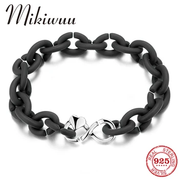 

Heart & infinity symbol Charm Beads Fashion Bracelets for Women Black Hard Rubber Link Chain Bracelets Men Female Jewelry
