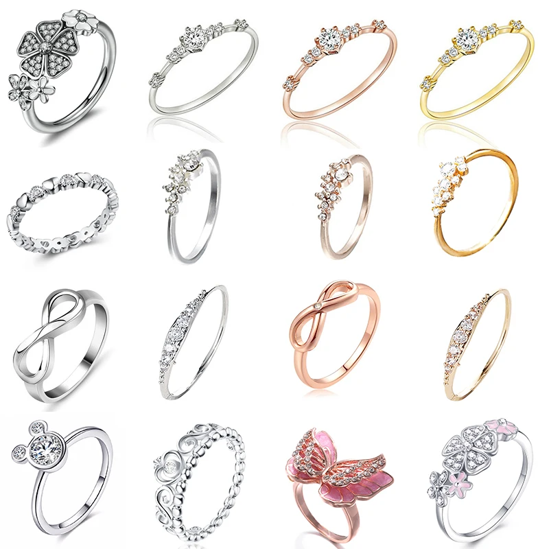 HOMOD-abalorios de anillo de plata de cristal para mujer, anillo redondo para el dedo de Cz transparente grande Diy, joyería de Color plateado para fiesta y boda