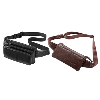 

PI UNCLE Men's Leather Multi-Layer Thin Mobile Phone Belt Bag Small