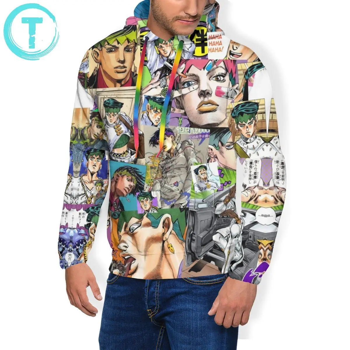 Толстовка JJBA Rohan Kishibe с рисунком невероятных Джоджо коллажи белый красивый