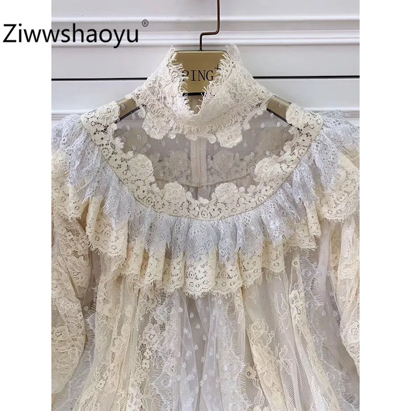 Ziwwshaoyu дизайнерская Высококачественная винтажная блузка рубашка женская Элегантная водолазка с пышными рукавами Осенняя блузка Топ