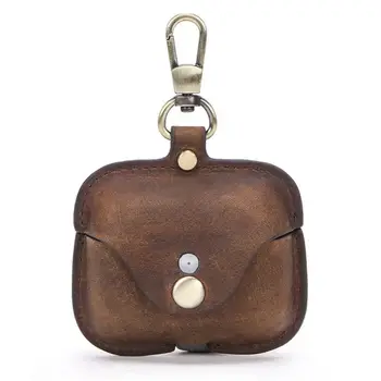 

Crazy Horse Leather Pattern Cover Protective Case with Keychain for Airpods Pro