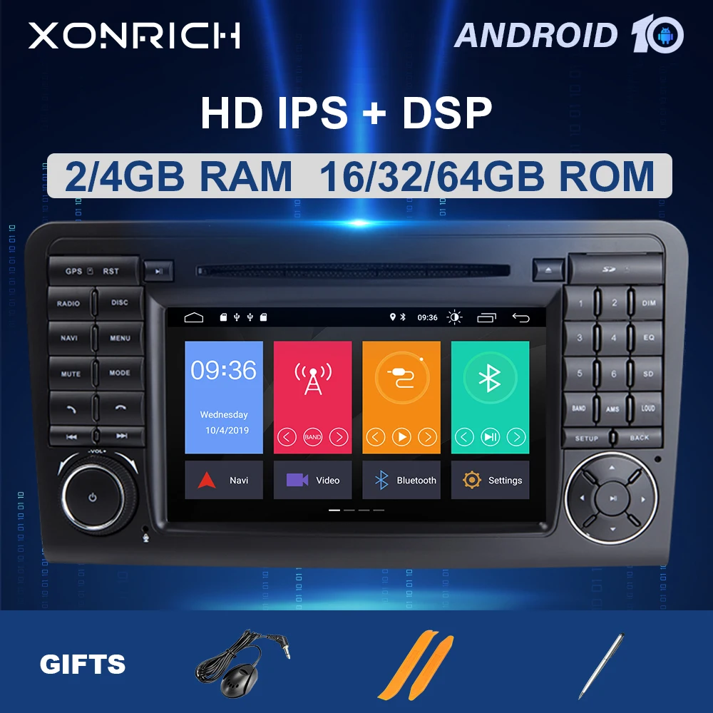 Автомобильный DVD плеер IPS 4 Гб Android 10 для Mercedes Benz CLASS ML W164 X164 ML350 ML300 GL500 ML320 ML280 GL350