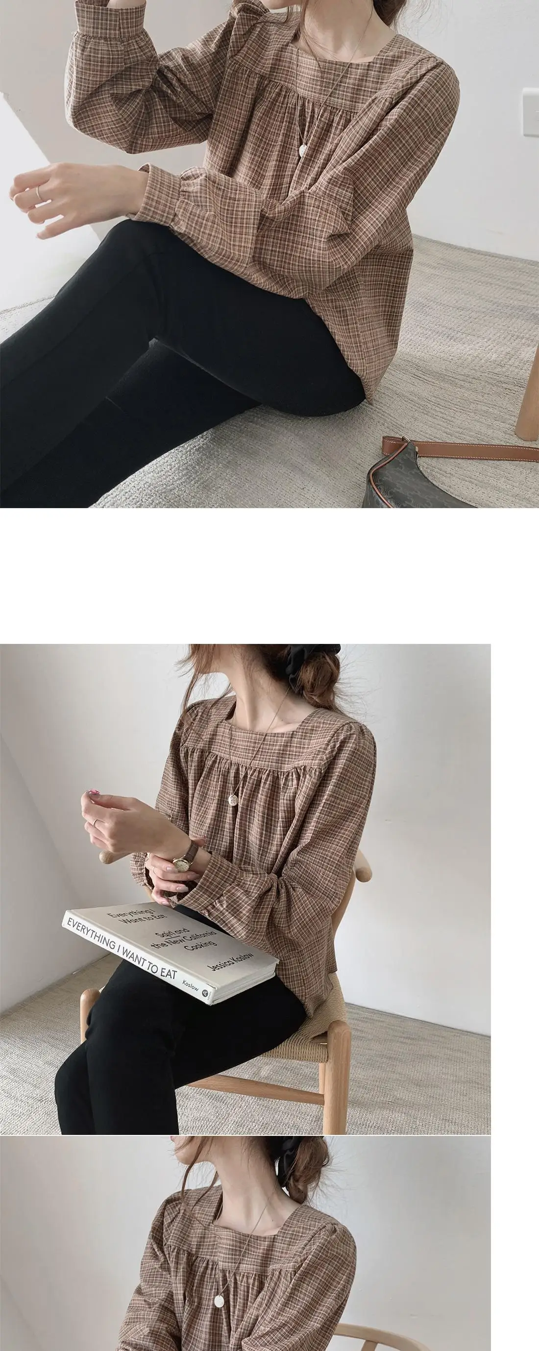 Plaid New Womens Blouses Summer Tops Femme Casual Women Shirt Long Sleeve Cotton Girls women Blouse New Blusas Solid Loose