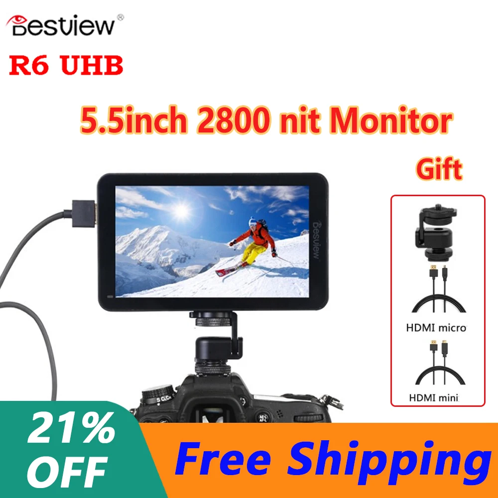 

Bestview Besview R6 5.5 Inch Monitor 2800nits 4K HDMI FHD 1920x1080 3D LUT Touch Screen on Camera Monitor for DSLR Camera