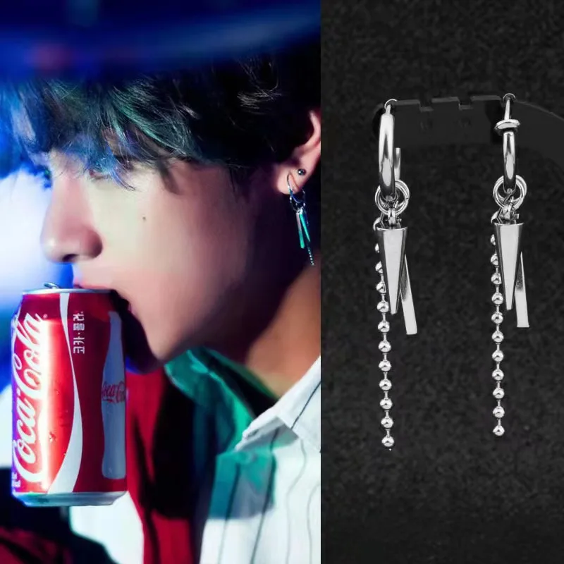 K-pop New Stainless Steel Earrings Kim Tae Hyung The Same Pendant Bead Chain Celebrity Surrounding Fan Accessories BTS-112 | Украшения и