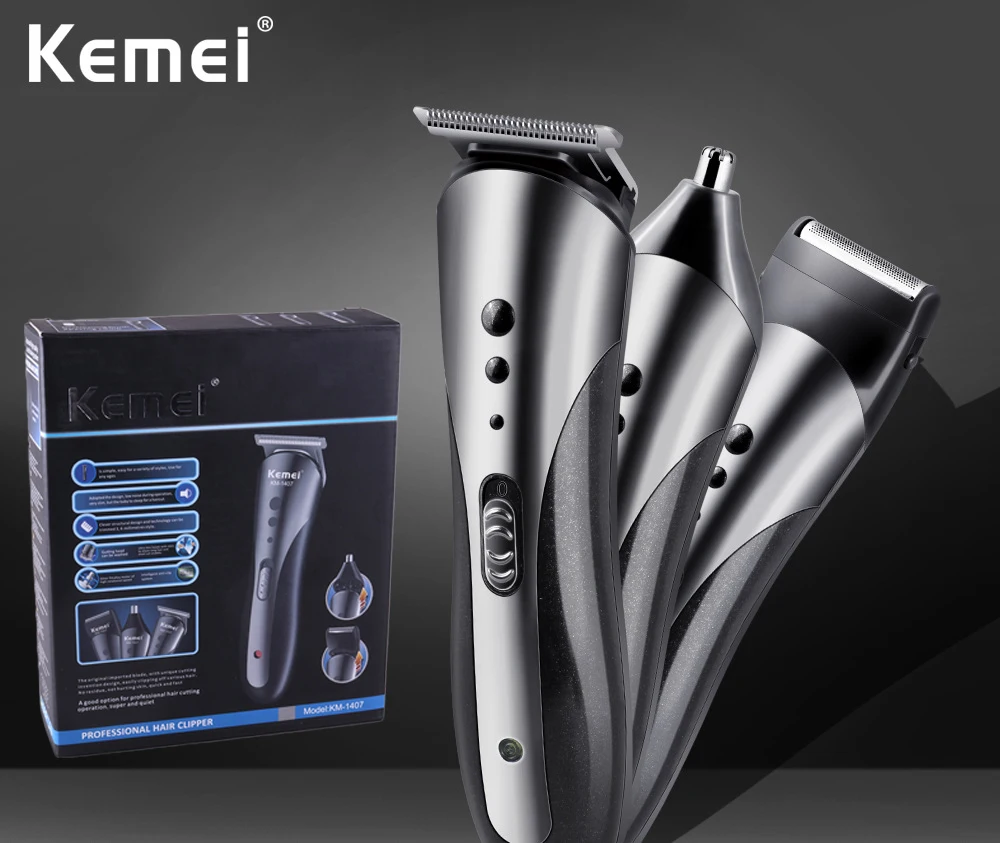 Kemei 3 в 1 Электробритва Триммер для волос перезаряжаемая электрическая машинка для стрижки волос в носу профессиональная Бритва для бороды KM-1407