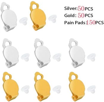 

250Pcs Non-Pierced Ears Comfortable Flat Round Glue-on Tray Clip-on Earring Findings Pad Base Non Piercing Earring Making